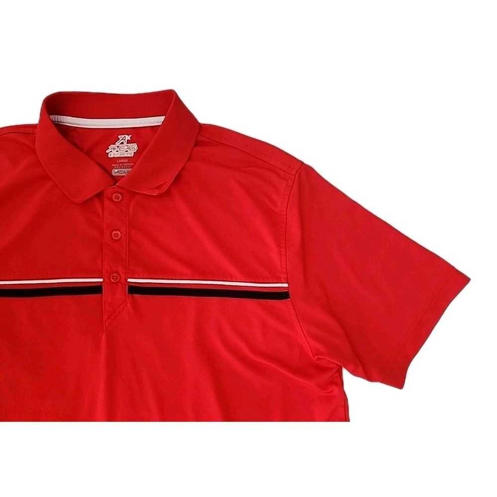 AX AHead Extreme Men's Large Golf Polo Sun Protection Red B/W Pinstripe Modern